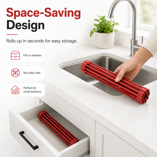 Roll-Up Sink Drying Rack, Space-Saving Non-Slip Silicone Over Sink Dish Rack for Small Kitchens